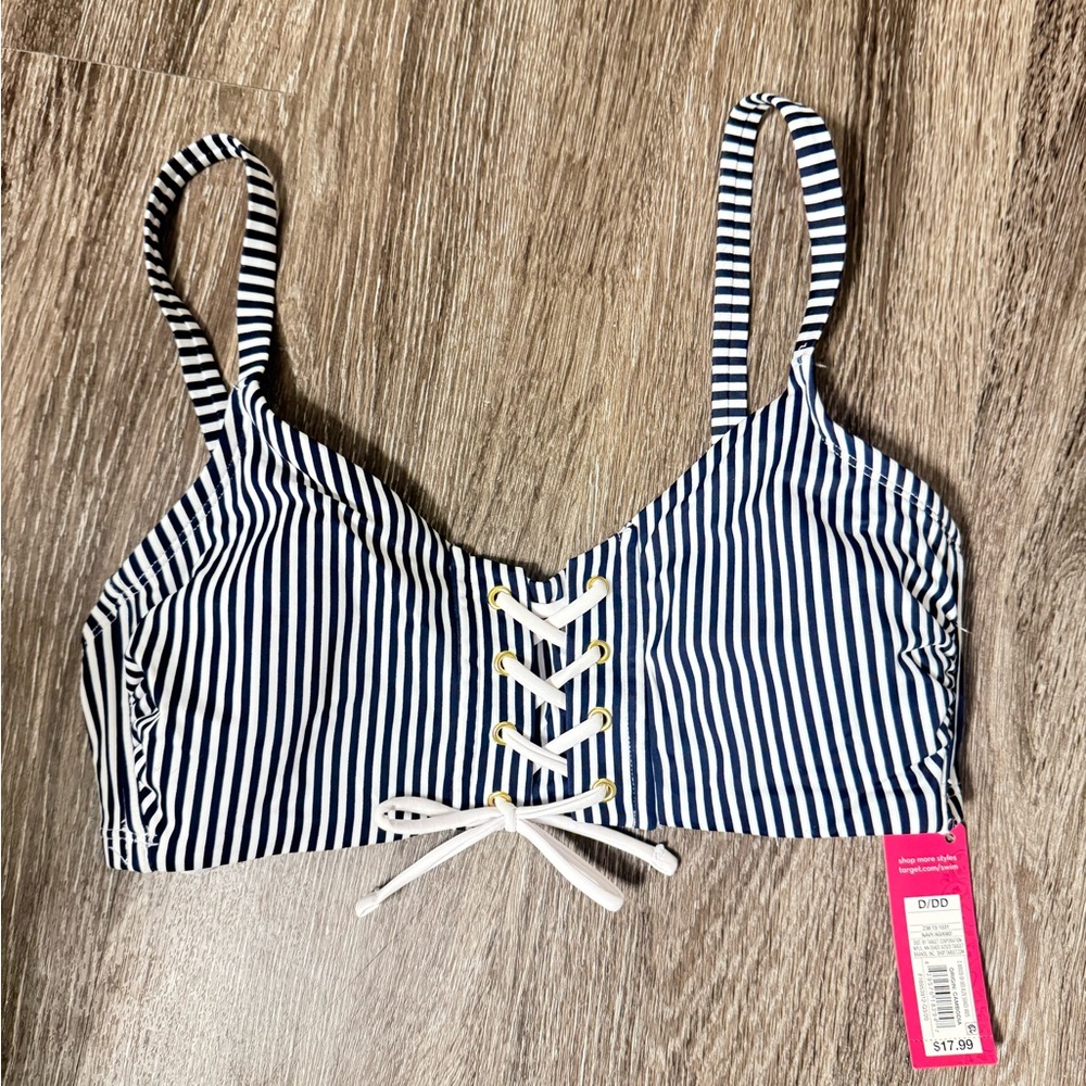 NWT Striped Lace-Up Bikini Top